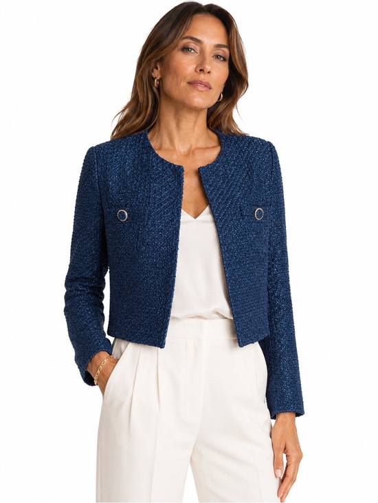 Jackets & Blazers - VICI Navy Textured Cropped Bouclé Tweed Blazer NWT